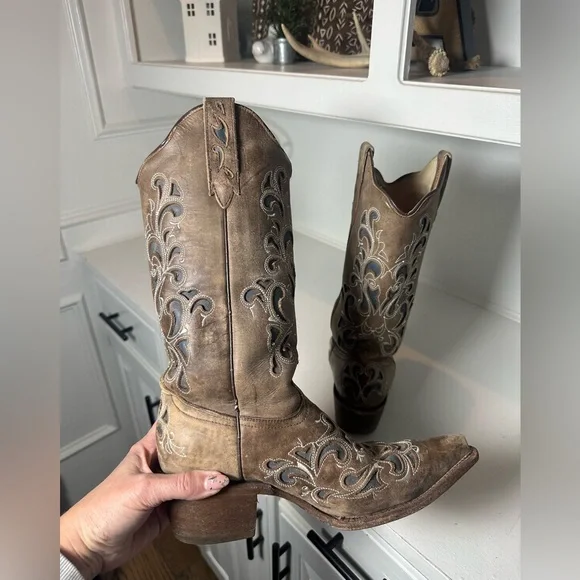 J.B. Dillon Women’s Western Cowboy Boots Size 8B Brown Leather Embroidered - Picture 7 of 10